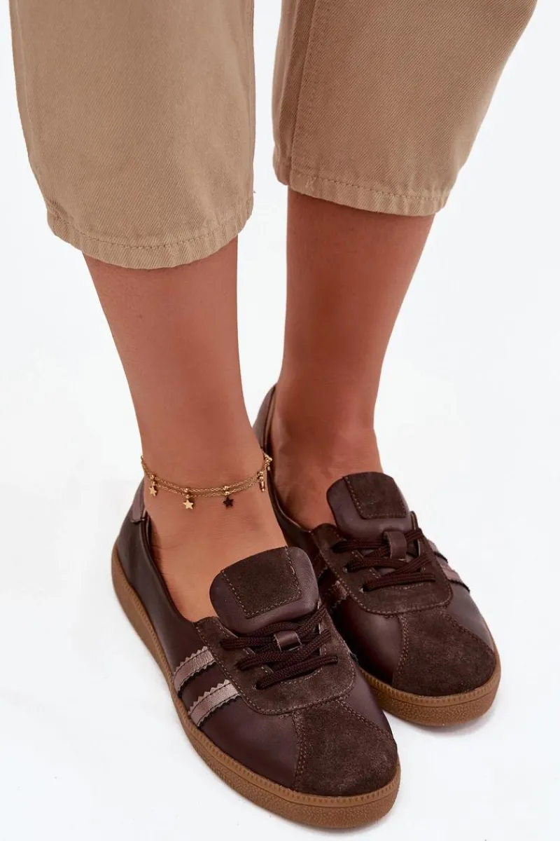 New Skórzane Zamszowe Półbuty Damskie Typu Barefoot N1341 Czekoladowe Damskie Półbuty Skórzane|Barefoot