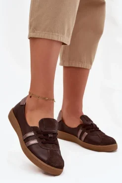New Skórzane Zamszowe Półbuty Damskie Typu Barefoot N1341 Czekoladowe Damskie Półbuty Skórzane|Barefoot