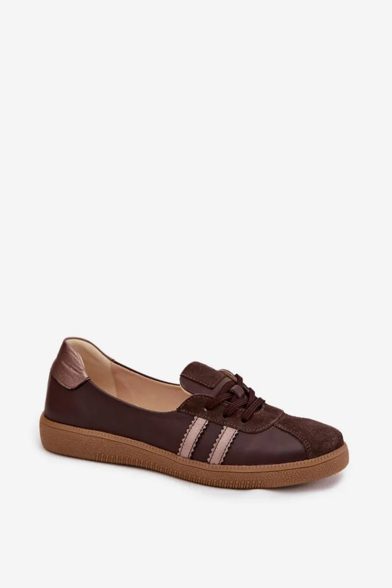 New Skórzane Zamszowe Półbuty Damskie Typu Barefoot N1341 Czekoladowe Damskie Półbuty Skórzane|Barefoot