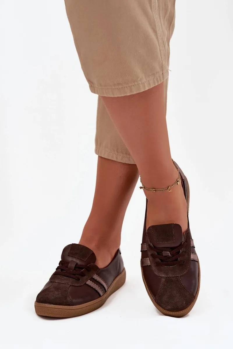 New Skórzane Zamszowe Półbuty Damskie Typu Barefoot N1341 Czekoladowe Damskie Półbuty Skórzane|Barefoot