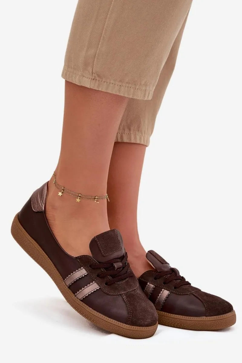 New Skórzane Zamszowe Półbuty Damskie Typu Barefoot N1341 Czekoladowe Damskie Półbuty Skórzane|Barefoot