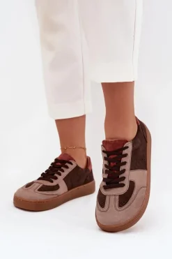 Sneakersy Damskie>Zazoo Skórzane Zamszowe Sneakersy Barefoot Damskie N1277 Brązowe