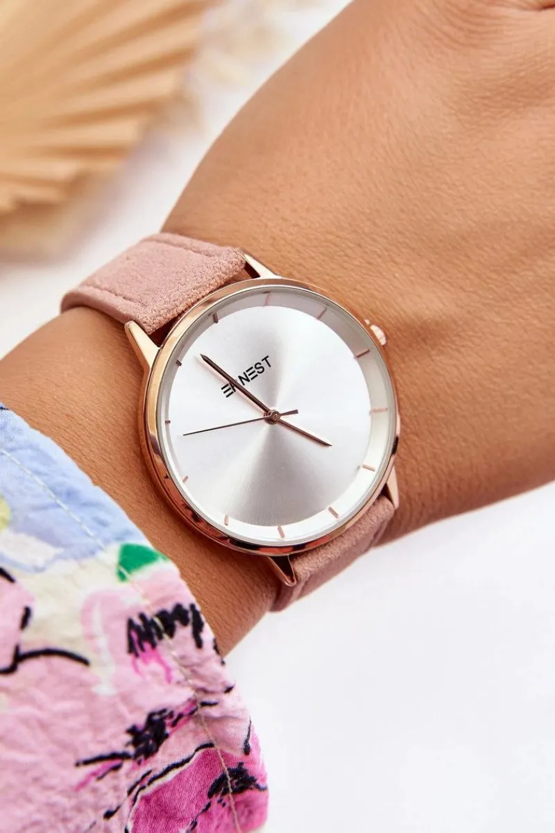 Outlet Skórzany Analogowy Zegarek 94193 Różowy Zegarki