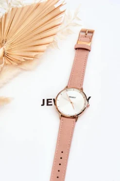 Outlet Skórzany Analogowy Zegarek 94193 Różowy Zegarki