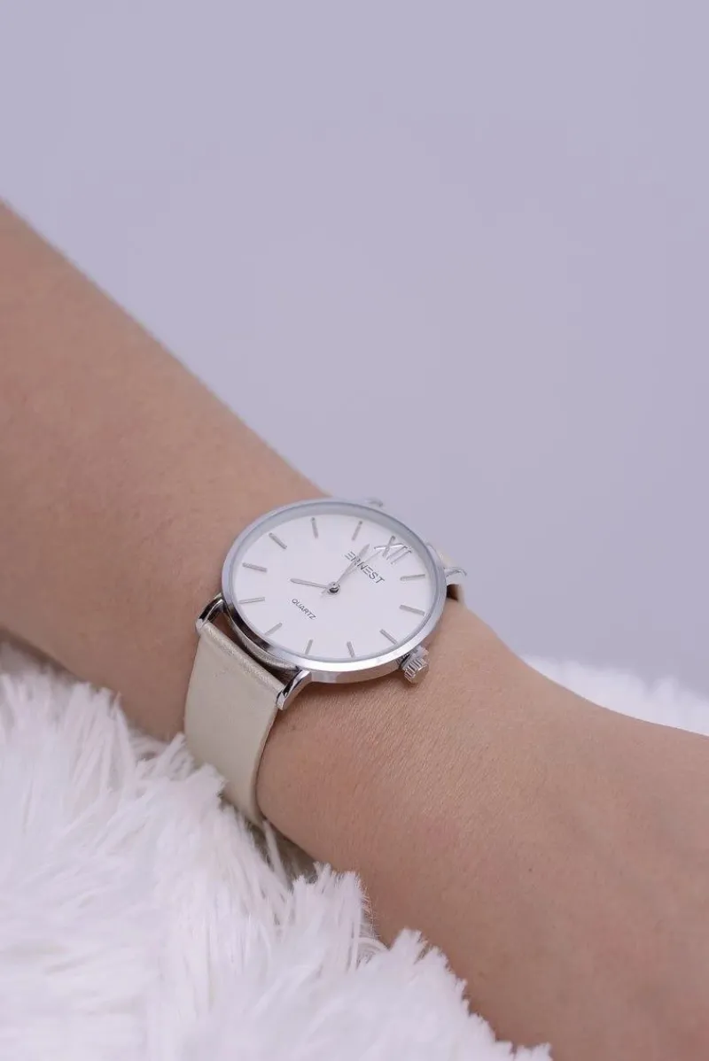 Zegarki>Ernest Skórzany Beżowy Damski Perłowy Zegarek