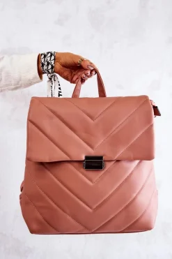 Outlet Skórzany Duży Pikowany Plecak Różowy Gwendie Plecaki