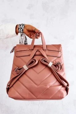 Outlet Skórzany Duży Pikowany Plecak Różowy Gwendie Plecaki