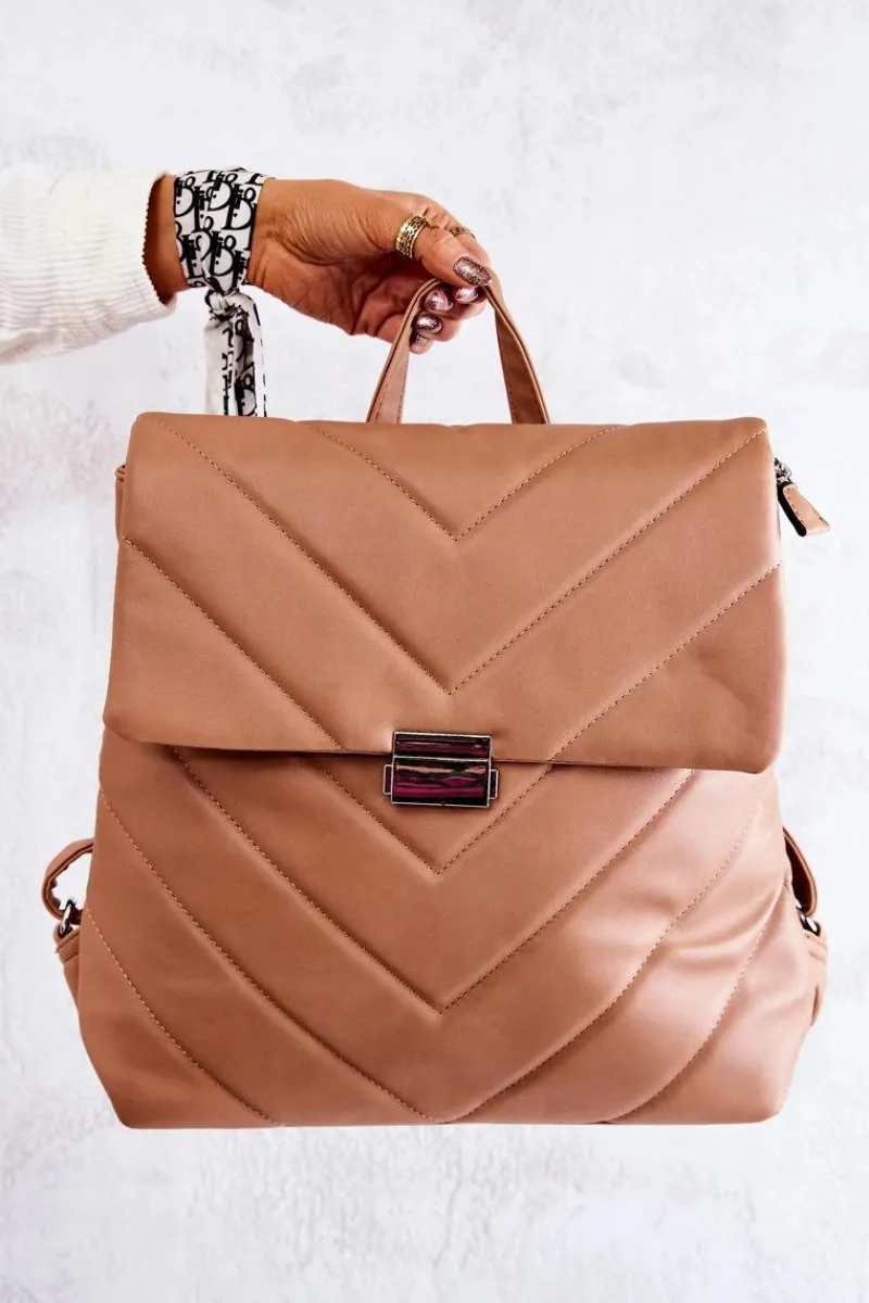 Online Boto Skórzany Duży Pikowany Plecak Beżowy Gwendie