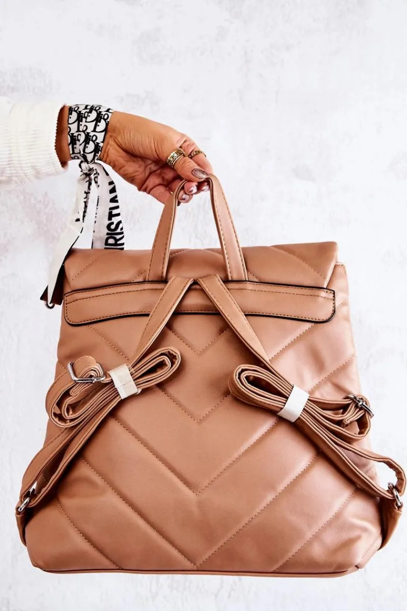 Online Boto Skórzany Duży Pikowany Plecak Beżowy Gwendie