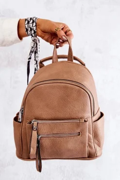 Plecaki>Boto Skórzany Plecak Na Suwak Beżowy Karlee
