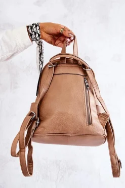 Plecaki>Boto Skórzany Plecak Na Suwak Beżowy Karlee