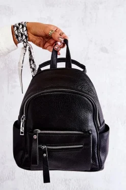 Hot Boto Skórzany Plecak Na Suwak Czarny Karlee