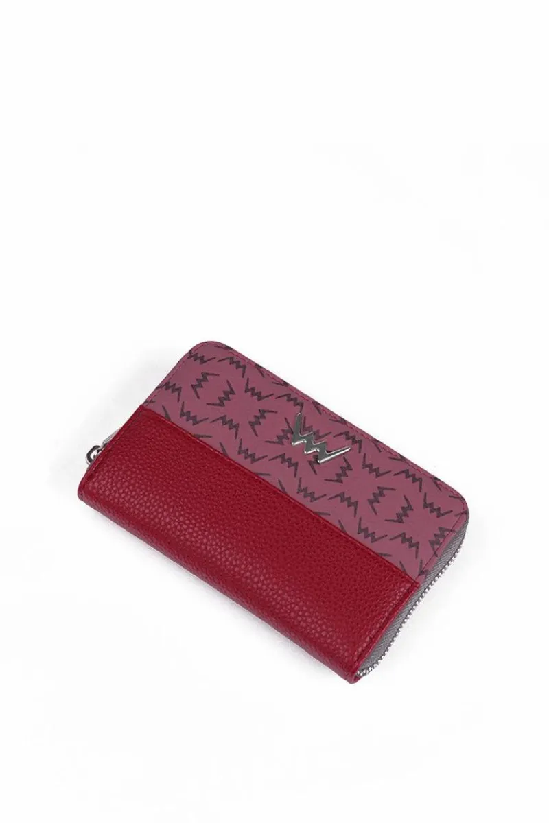 New Boto Skórzany Portfel Na Suwak Czerwono-Szary Merina