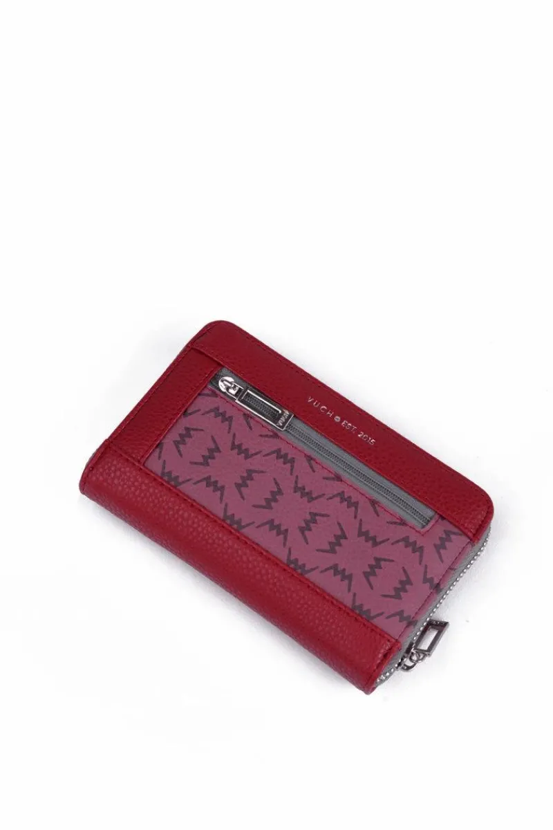 New Boto Skórzany Portfel Na Suwak Czerwono-Szary Merina