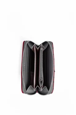 New Boto Skórzany Portfel Na Suwak Czerwono-Szary Merina