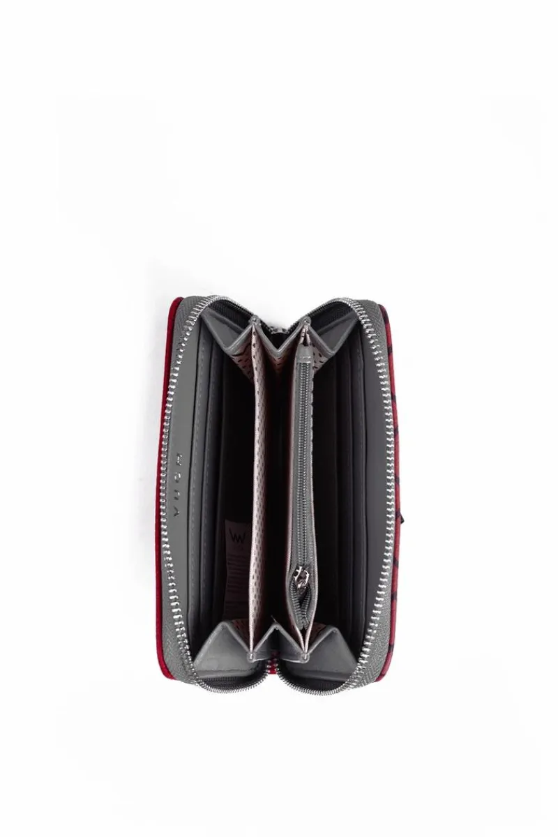 New Boto Skórzany Portfel Na Suwak Czerwono-Szary Merina