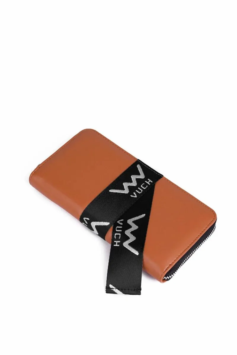 Outlet Skórzany Portfel Na Suwak Brązowy Mille Portfele