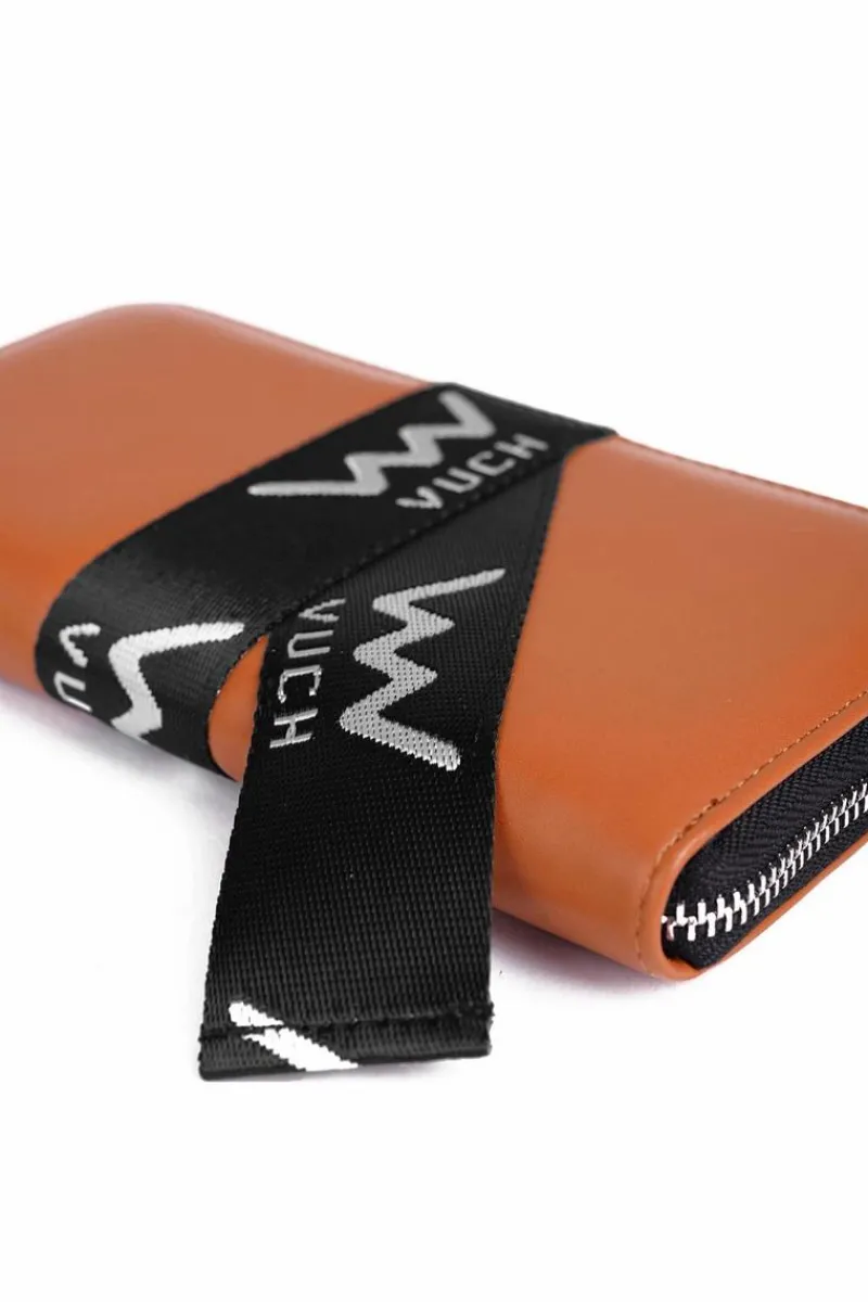 Outlet Skórzany Portfel Na Suwak Brązowy Mille Portfele