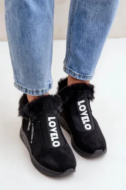 Sale Sneakersy Botki Damskie Z Futerkiem Czarne Zeriana Damskie Sneakersy Damskie|Botki Sznurowane