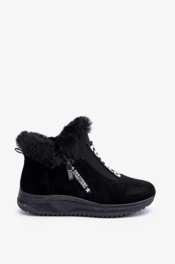 Sale Sneakersy Botki Damskie Z Futerkiem Czarne Zeriana Damskie Sneakersy Damskie|Botki Sznurowane