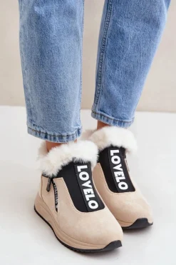 Sneakersy Damskie|Botki Sznurowane>Boto Sneakersy Botki Damskie Z Futerkiem Beżowe Zeriana Beżowy
