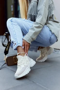 Best Boto Sneakersy Buty Sportowe Beżowo-Złote Phinell