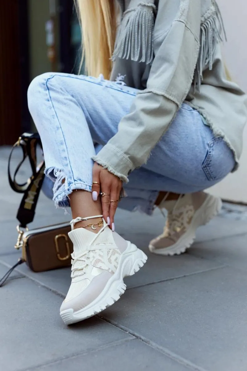 Best Boto Sneakersy Buty Sportowe Beżowo-Złote Phinell