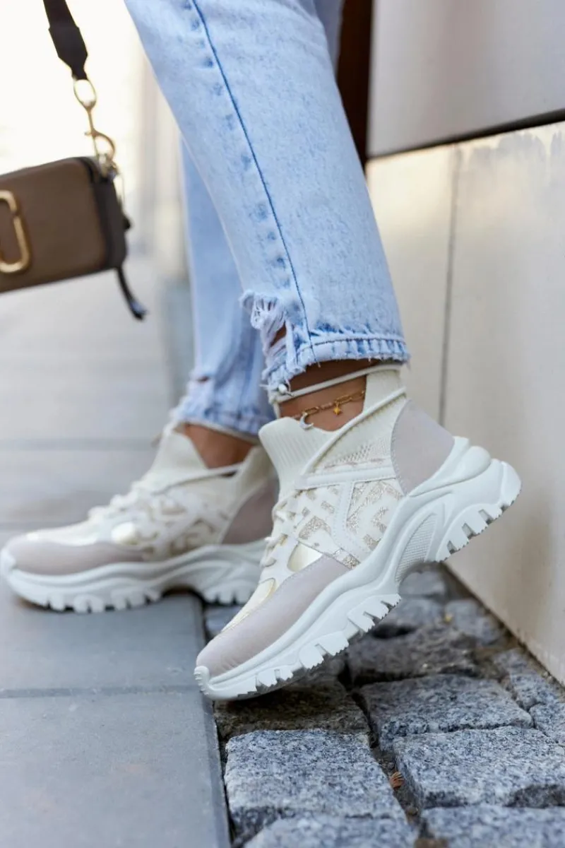Best Boto Sneakersy Buty Sportowe Beżowo-Złote Phinell