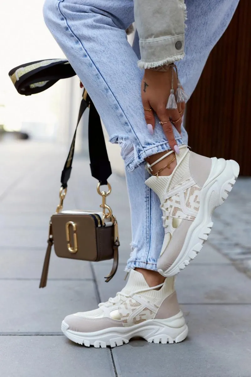 Best Boto Sneakersy Buty Sportowe Beżowo-Złote Phinell