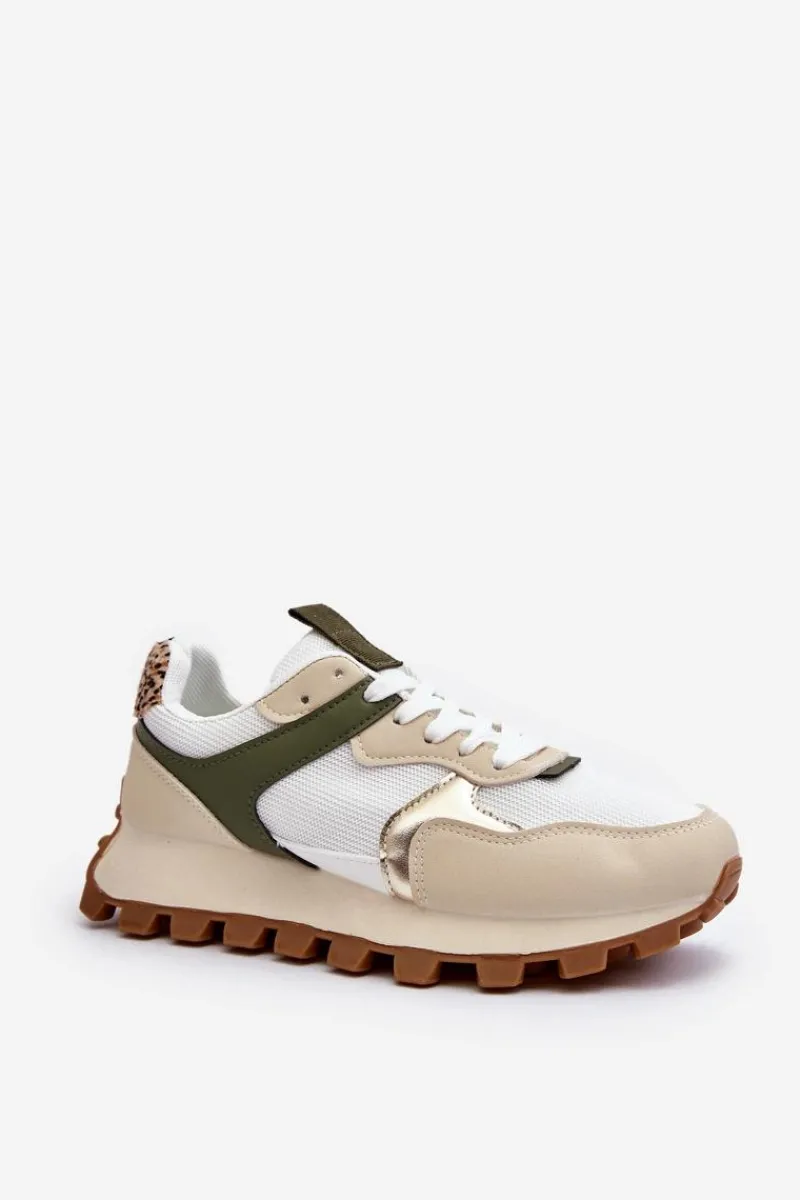 Sneakersy Damskie>Boto Sneakersy Buty Sportowe Damskie Beżowo-Zielone Ralita Beżowy