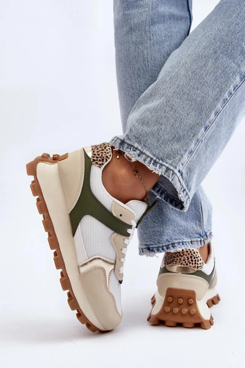 Sneakersy Damskie>Boto Sneakersy Buty Sportowe Damskie Beżowo-Zielone Ralita Beżowy