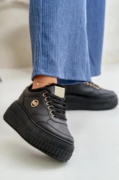 New Boto Sneakersy Buty Sportowe Damskie Ocieplane Na Masywnej Podeszwie Czarne Ardiela Czarny