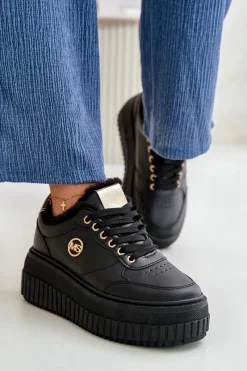 New Boto Sneakersy Buty Sportowe Damskie Ocieplane Na Masywnej Podeszwie Czarne Ardiela Czarny