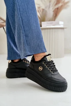 New Boto Sneakersy Buty Sportowe Damskie Ocieplane Na Masywnej Podeszwie Czarne Ardiela Czarny