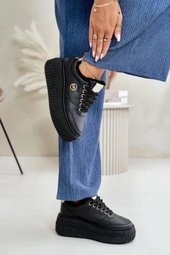 New Boto Sneakersy Buty Sportowe Damskie Ocieplane Na Masywnej Podeszwie Czarne Ardiela Czarny