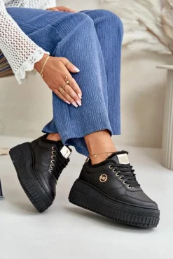 New Boto Sneakersy Buty Sportowe Damskie Ocieplane Na Masywnej Podeszwie Czarne Ardiela Czarny