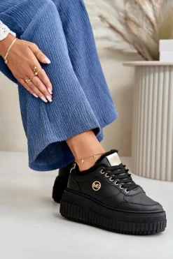 New Boto Sneakersy Buty Sportowe Damskie Ocieplane Na Masywnej Podeszwie Czarne Ardiela Czarny