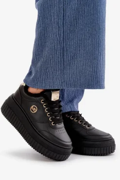 New Boto Sneakersy Buty Sportowe Damskie Ocieplane Na Masywnej Podeszwie Czarne Ardiela Czarny