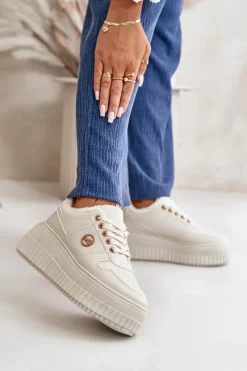 Sneakersy Damskie>Boto Sneakersy Buty Sportowe Damskie Ocieplane Na Masywnej Podeszwie Beżowe Verissha Beżowy