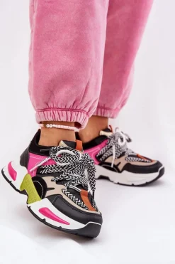 Outlet Boto Sneakersy Buty Sportowe Damskie Z Podwójnym Sznurowaniem Czarne Efobell