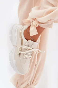 Sale Sneakersy Buty Sportowe Damskie Na Grubej Podeszwie Beżowe Lerila Damskie Buty Sportowe Na Platformie|Sneakersy Damskie