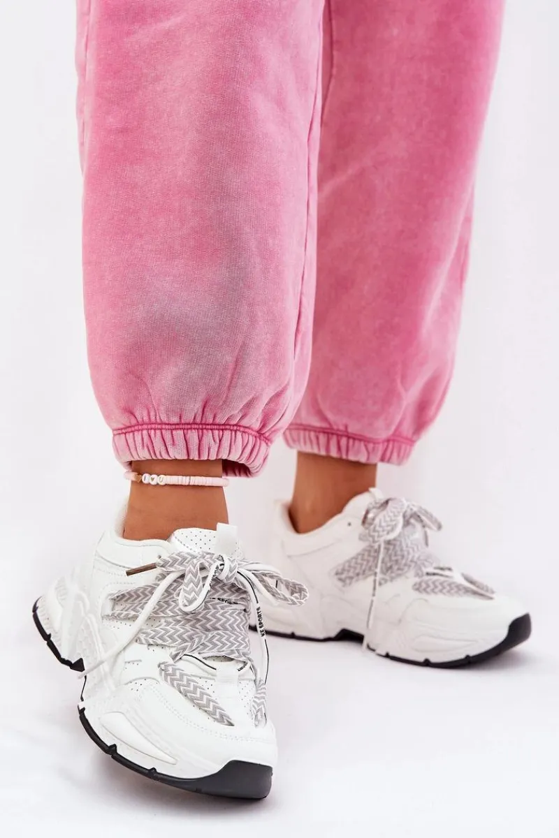 Boto Sneakersy Buty Sportowe Damskie Z Podwójnym Sznurowaniem Białe Efobell Biały
