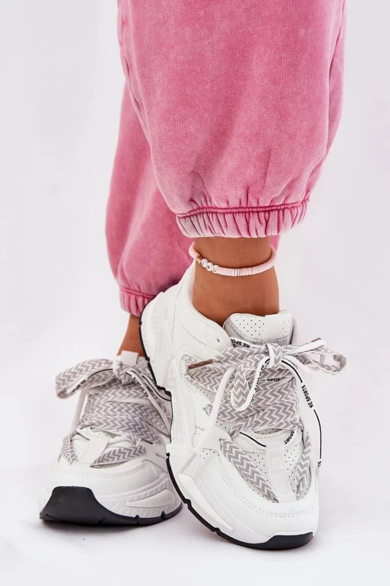 Boto Sneakersy Buty Sportowe Damskie Z Podwójnym Sznurowaniem Białe Efobell Biały