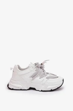 Boto Sneakersy Buty Sportowe Damskie Z Podwójnym Sznurowaniem Białe Efobell Biały