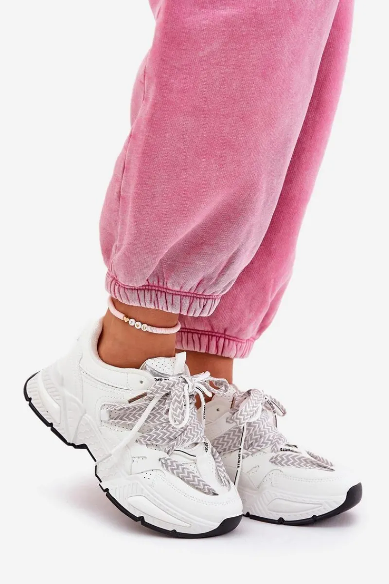 Boto Sneakersy Buty Sportowe Damskie Z Podwójnym Sznurowaniem Białe Efobell Biały