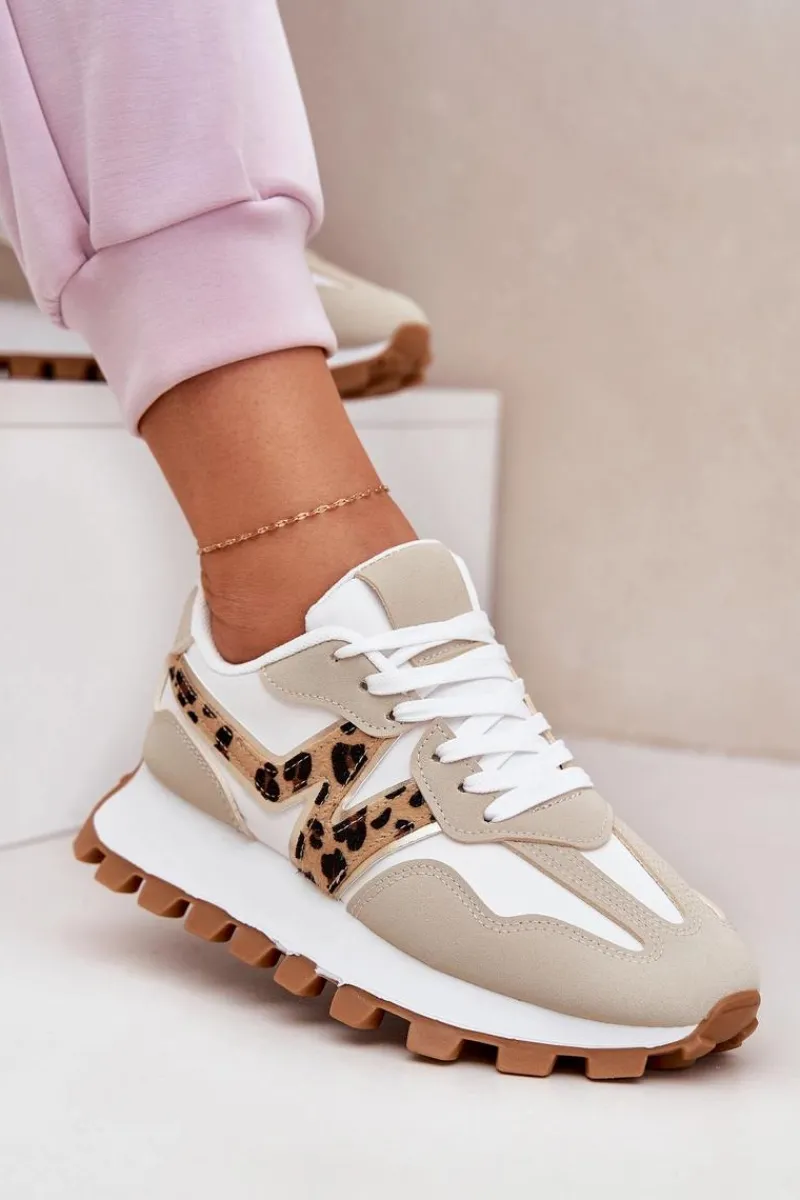 Sneakersy Damskie>Boto Sneakersy Buty Sportowe Damskie Panterka Beżowe Kalelia