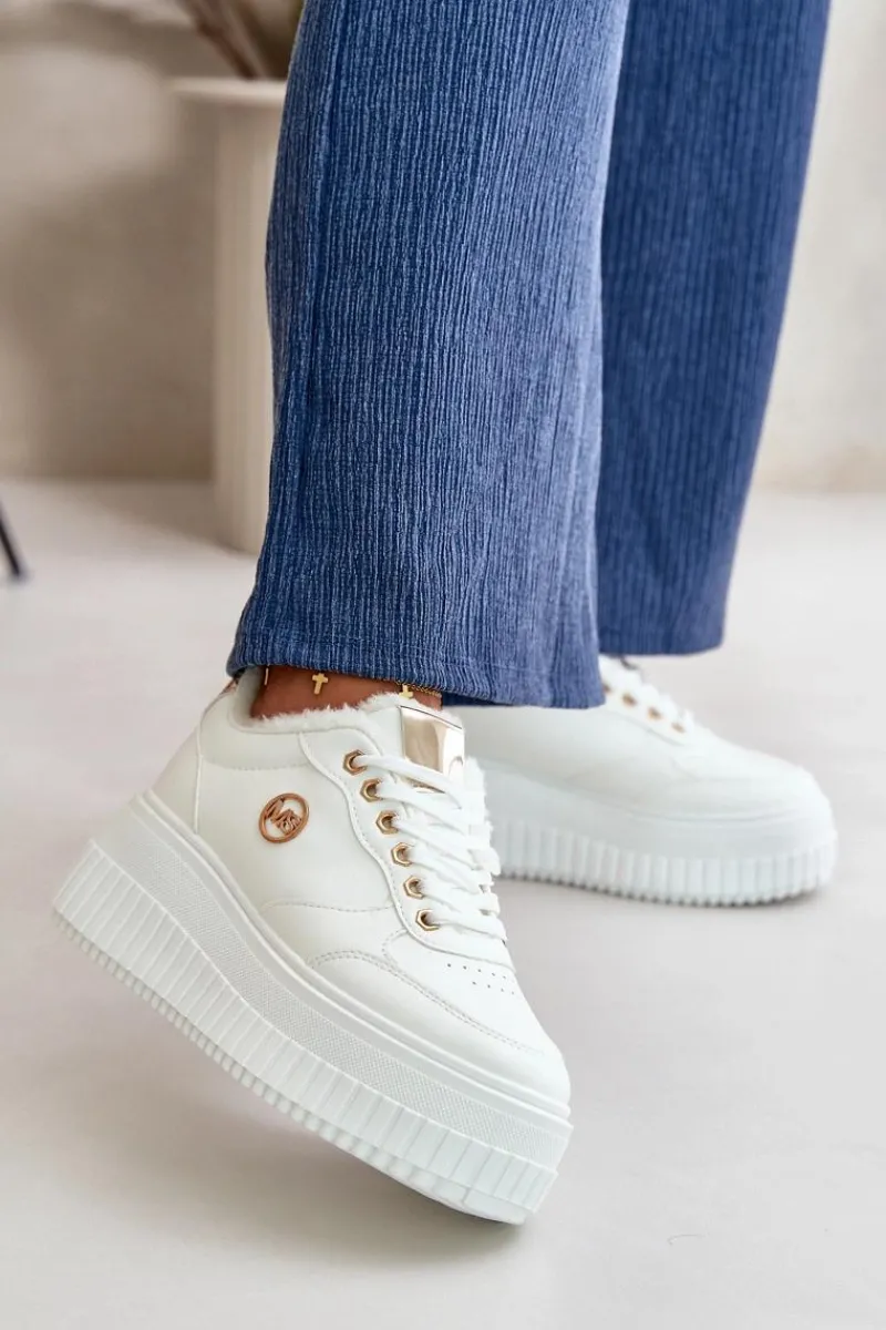 Online Sneakersy Buty Sportowe Damskie Ocieplane Na Masywnej Podeszwie Białe Ardiela Damskie Sneakersy Damskie