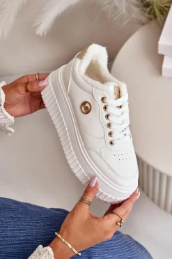 Online Sneakersy Buty Sportowe Damskie Ocieplane Na Masywnej Podeszwie Białe Ardiela Damskie Sneakersy Damskie