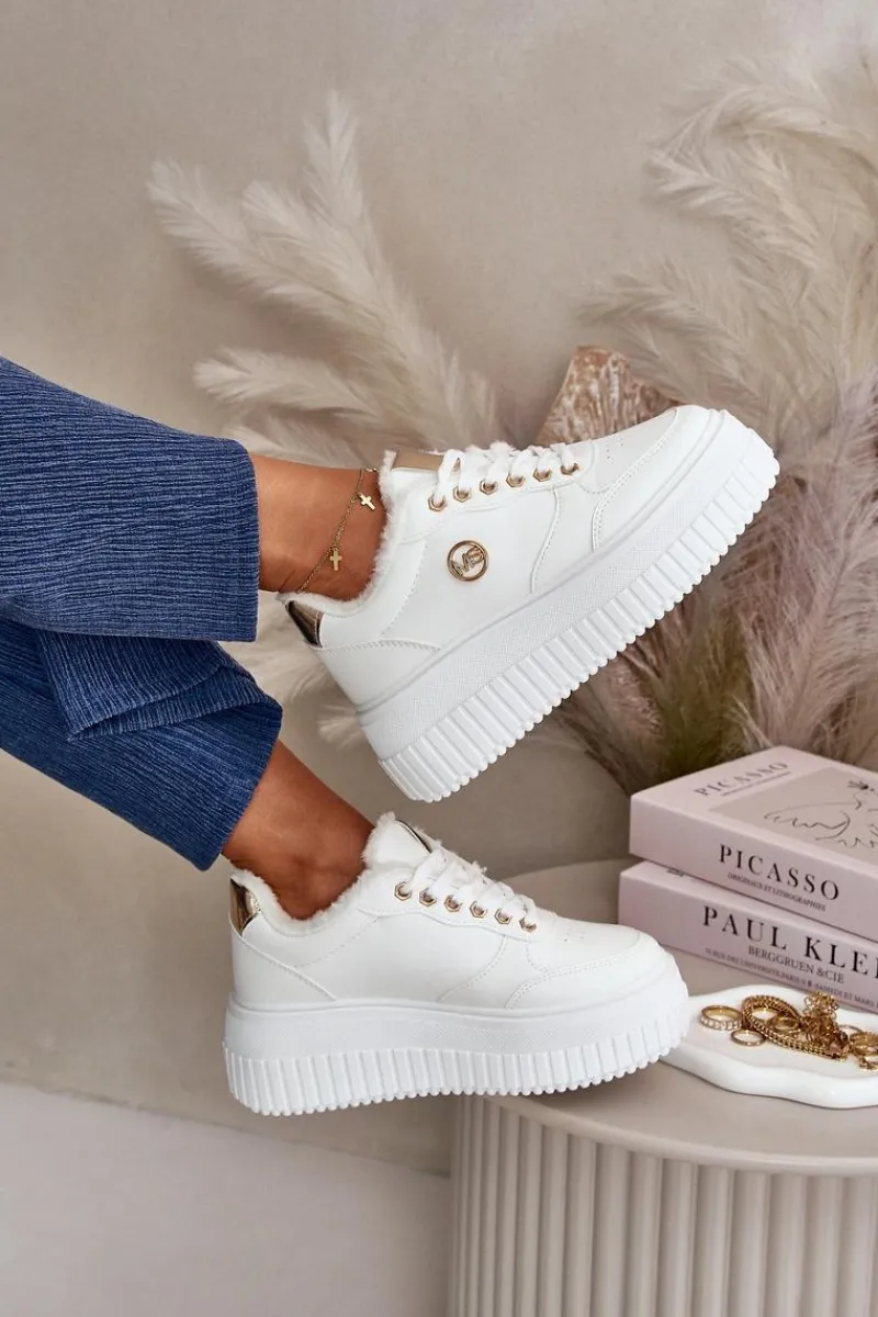 Online Sneakersy Buty Sportowe Damskie Ocieplane Na Masywnej Podeszwie Białe Ardiela Damskie Sneakersy Damskie