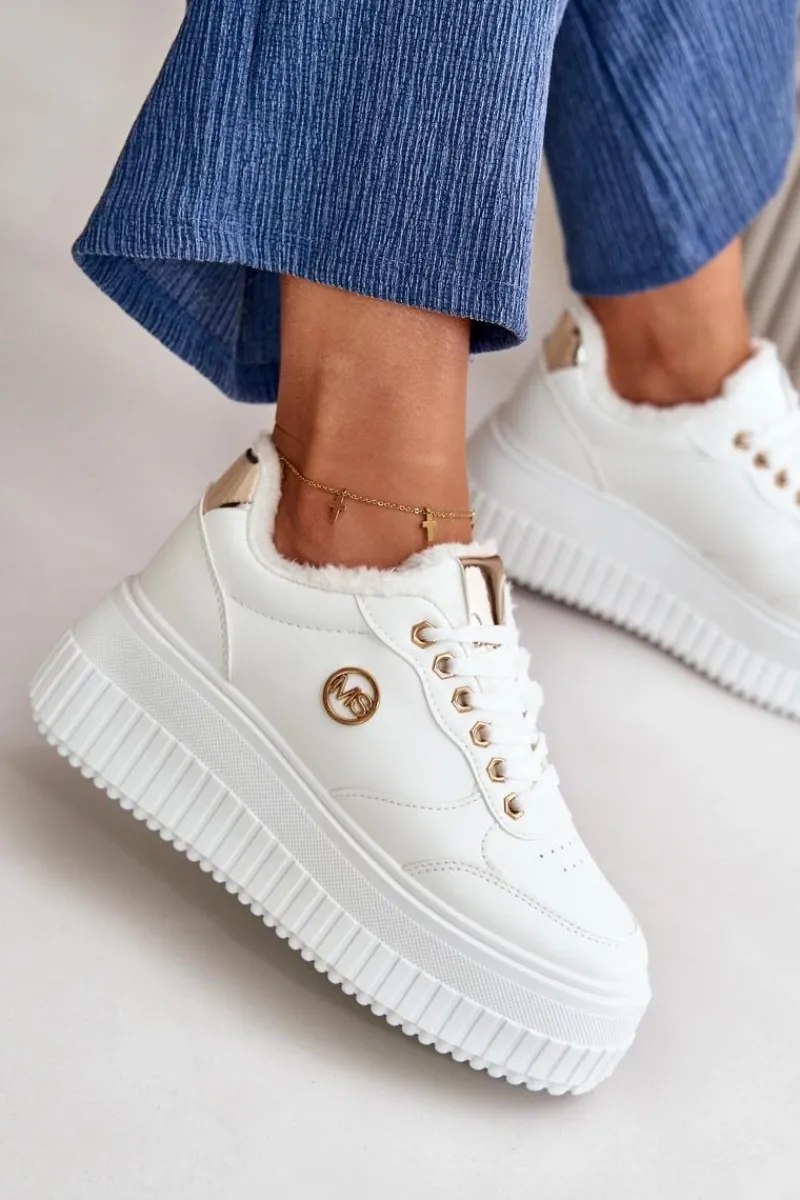 Online Sneakersy Buty Sportowe Damskie Ocieplane Na Masywnej Podeszwie Białe Ardiela Damskie Sneakersy Damskie